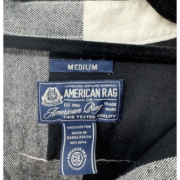 American Rag Black & White Buffalo Plaid Button-Down Shirt Medium - Picture 2 of 8